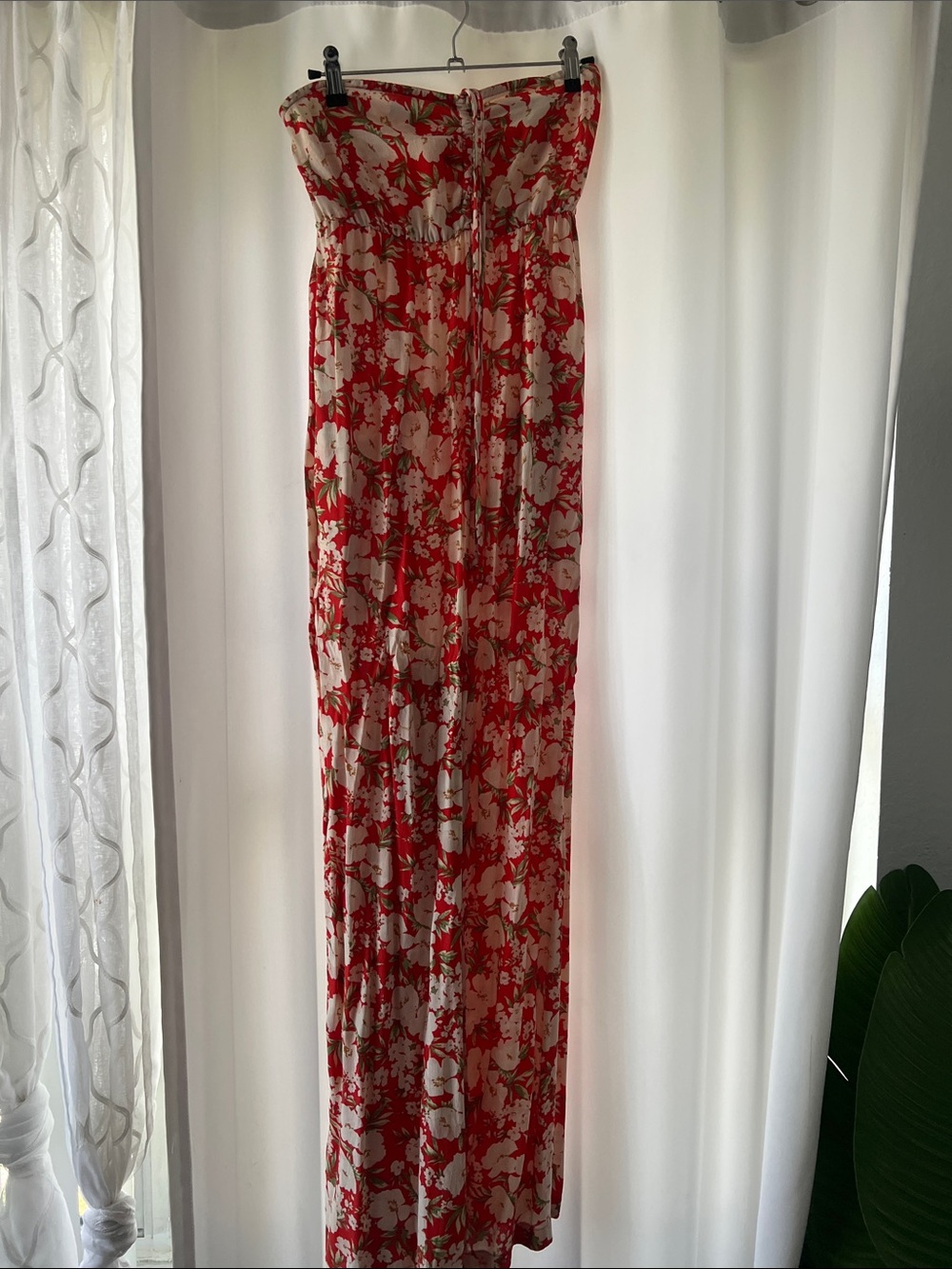 American Eagle Outfitters Strapless Red and White Floral Maxi Dress